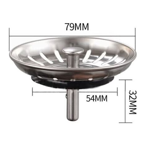 Ecleanfy - Évier de style européen de 79 mm de diamètre, filtre d'évier, tuyau d'évacuation, bac à légumes, couvercle en acier inoxydable (1/3)