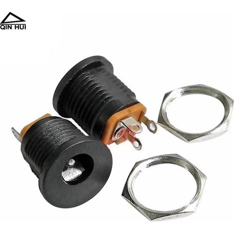DC power socket, 5.52.1 mm charging interface, round pin thread with nut, DC022 female connector. (1/5)