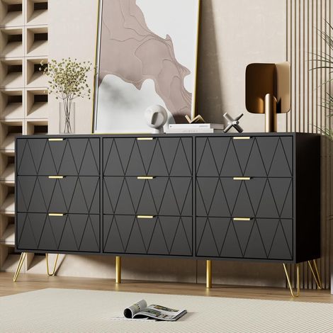 UEV Cassettiera 9 Cassetti, 150 x 34 x 74 cm, Como Camera da Letto in Legno, Mobile con Cassetti, Credenza Moderna per TV, Soggiorno, Corridoio, Cucina, Nero (1/5)
