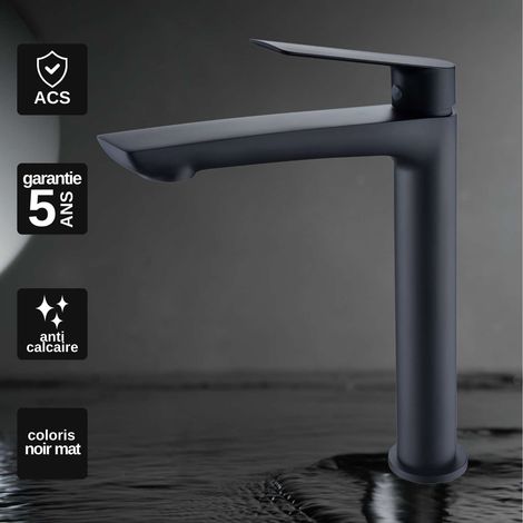 Robinet Mitigeur Lavabo Salle de Bain noirmat – Bec Haut Anti-Calcaire – Design moderne - LUXOR IMEX (1/3)