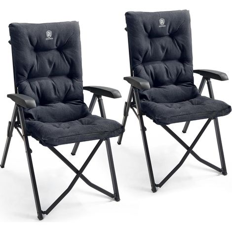 Campingstuhl faltbar rückenverstellbar 150kg gepolstert 2pcs Schwarz (1/5)