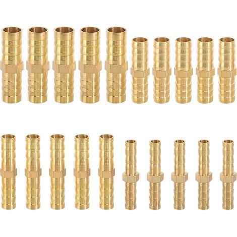 20 Pièces Raccord Pneumatique Durite Essence Laiton Tuyau Barbelé pour Conduite d'Air, d'Eau, de Carburant et d'Huile (6 mm/8 mm/10 mm/12 mm)