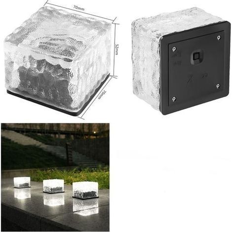 Lampes solaires en brique, lampes solaires à glaçons étanches pour allée de jardin, terrasse, lampes solaires de jardin étanches, lot de 2 (blanc) (1/5)