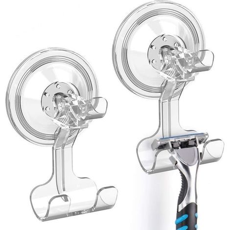 Juego de 2 ganchos de pared con ventosa de plástico transparente para cocina, aseo y baño - Resistentes, redondos, montaje sin taladrar (1/5)