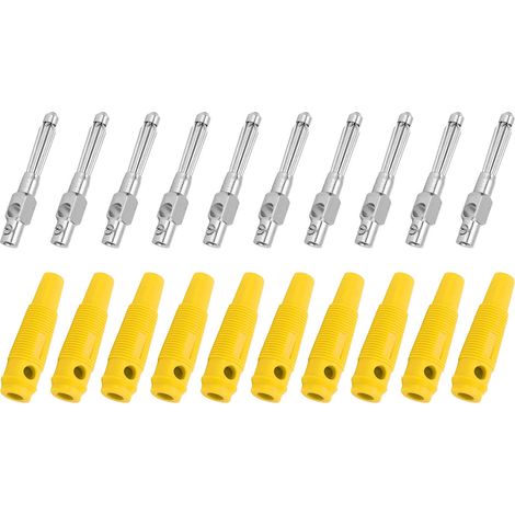 Connectique 10 pièces fiche banane mâle 4mm 7 broches cuivre empilable 1000V 32A, douille souple à vis, jaune (1/5)