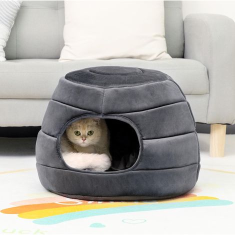 Niche pour Chat Maison de Chat Confortable et Pliable en Peluche Douce pour Chat et Petit Chien Gris (1/5)