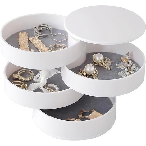 Boîte à bijoux pour fille - Organisateur de bijoux rotatif à 4 niveaux - Petite boîte à bijoux - Doublure intérieure en velours - Boîte à bijoux pour bagues, boucles d'oreilles, collie (1/5)