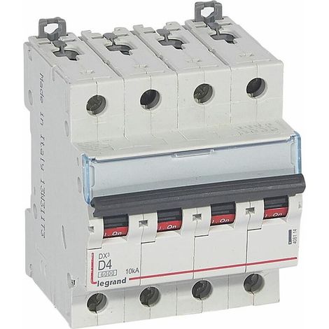 Disjoncteur DX6000 10kA arrivée haute et départ bas à vis 4P 400~ 4A courbe D pour peigne HX traditionnel (408114)