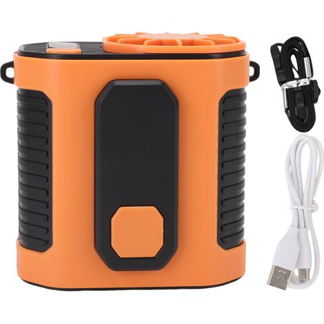 Hüftgurtventilator mit LED-Licht, USB-aufladbar, tragbarer Ventilator für Outdoor-Aktivitäten wie Reisen, Arbeit und Gartenarbeit, 10 Windstufen, Orange