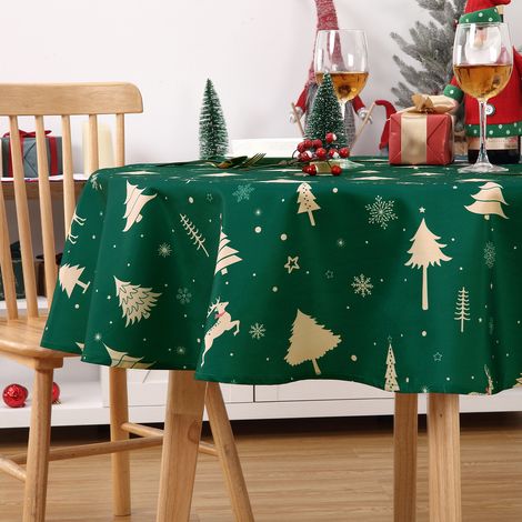 Nappe de Noël ronde 150cm Oxford 180g/m², imperméable, motif cerf (1/5)