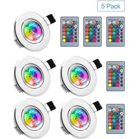 LED Recessed Spotlights, 5 Pack Multicolor RGB Bulbs with Remote Control, 220V, 16 Colors, Dimmable Ceiling Light, Daylight, for Living Room, Porch, Home, Bedroom, Bathroom (1/4)