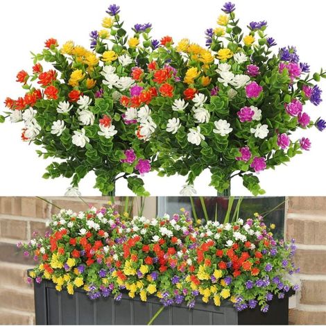 fleurs artificielles d'extérieur fausses résistantes aux UV imitation plantes vertes buissons Lot de 6 Plastique (1/4)