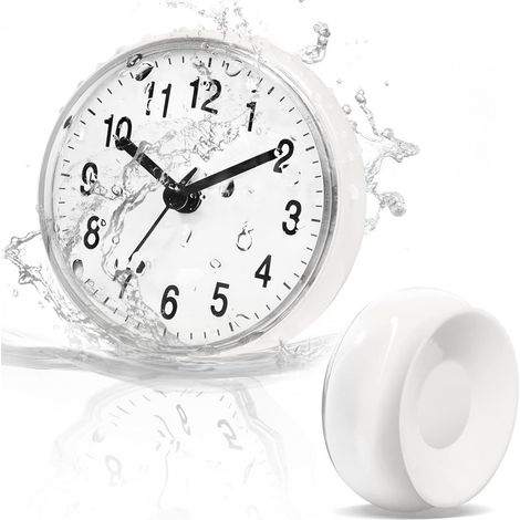 Mini horloge de douche - Mini horloge de douche à ventouse - Étanche - Blanche - ø7,5 cm - Horloge murale en silicone pour salle de bain et cuisine - Petite horloge de bain - Horloge pour carrelage (1/5)