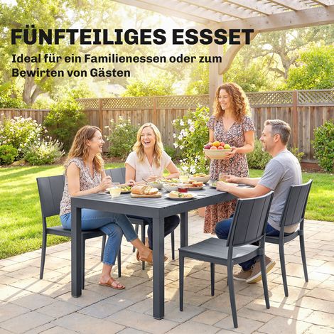 Ensemble mobilier jardin 5 pièces, table de terrasse avec 4 chaises pliantes, plateau en lattes pour 4 personnes, gris anthracite (1/4)