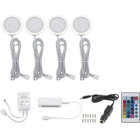 Lot De 4 Lampe De Placard Led, 12V Lumiere Cuisine Sous Meuble Autocollante, Spot Led Rechargeable Usb Avec Telecommande, Blanc Chaud 3000k Pour Cabinet Penderie Cuisine Entrée Vtrine Couloir (1/5)