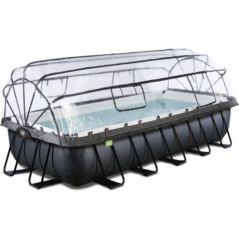 EXIT Black Leather Pool 540x250x100cm mit Sandfilterpumpe und Abdeckung und Wärmepumpe - schwarz