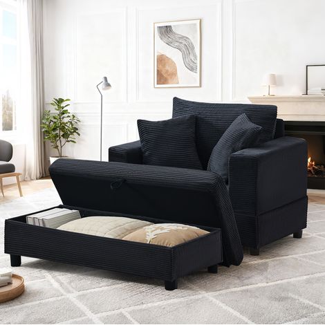 Chaiselongue mit Fußhocker und Stauraum, schwarzes Lounge-Sofa mit 3 Kissen, OKWISH (1/5)