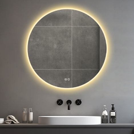 Espejo de baño de 70 cm, de pared, con luz LED, brillo regulable, función antivaho y tres temperaturas de color regulables.