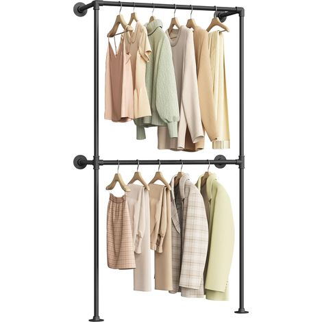 WOLTU Perchero de pared con 2 barras metálicas, negro