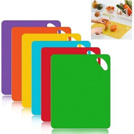 Planche à découper plastique antidérapante 6 pièces – avec symboles alimentaires, sans BPA et antibactérienne, poignées ergonomiques (1/4)