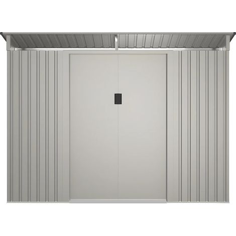 Vente-Unique – Abri de jardin métal galvanisé gris 3,23 m² – 2 portes doubles – Toit monopente – Épaisseur métal 0,25 mm – 2 claires-voies intégrées (1/5)