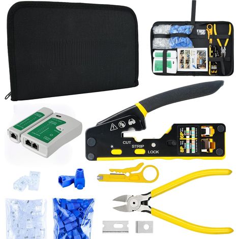 Kit d'outils de sertissage multifonctionnels, pinces à sertir Ethernet adaptées aux câbles Cat5/Cat5e/Cat6 et RJ11/RJ12 (6P/8P) (1/4)