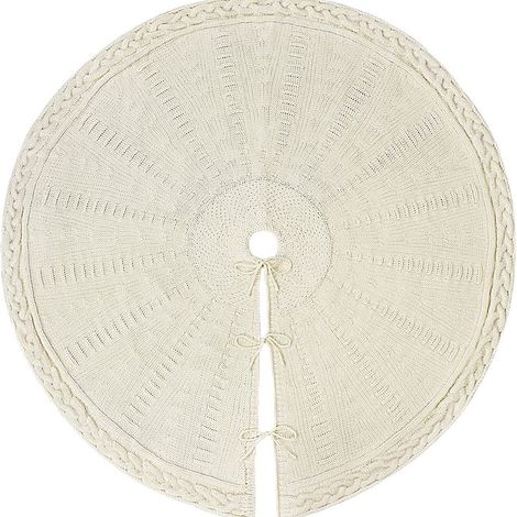 Falda para árbol de Navidad de 122 cm (48 pulgadas): Falda de punto trenzado para árboles de 2,3 m (7,5 pies), color blanco crema. (1/5)