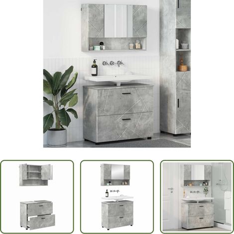 Spiegel Schrank - Badezimmermöbel-Set 2 pcs Beton Grau Sperrholz und Metall (1/5)