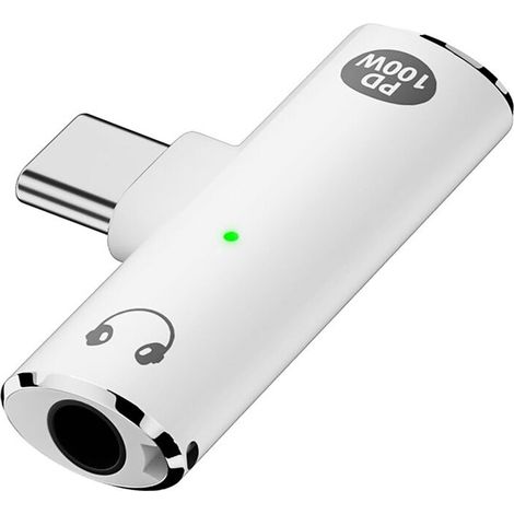 Adaptador USB-C a conector de audio, admite carga rápida de 100 W, 2 en 1 USB-C a conector de auriculares de 3,5 mm, compatible con interfaz serie Tipo-C, B (paquete de 2) (1/2)