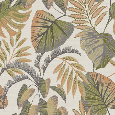 Next JUNGLE LEAVES ORANGE Vliestapete 10mx52cm