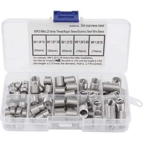 Lot 80 inserts filetés hélicoïdaux – acier inoxydable – M8 x 1.25 – réparation (1/5)