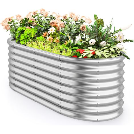 Letto da giardino rialzato tondo fioriera elevata da 60 cm con design a fondo aperto, Piastra verniciata bordo sicuro Argento (1/3)