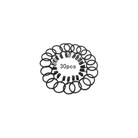 Lot de 30 anneaux de rideaux en métal antirouille – Diamètre intérieur 32mm – Clips pour tringle jusqu'à 25mm – Finition polie