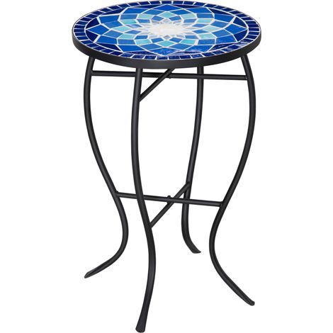 Table basse de jardin ronde en métal mosaïque avec plateau en céramique, Ф35,5 x 53,5 cm (1/5)