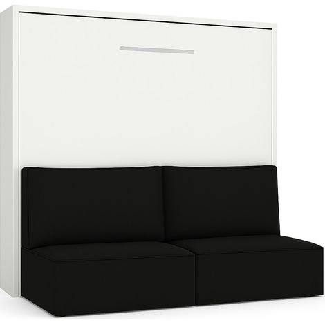 Lit escamotable horizontal avec banquette & coffres LOGIA Noir-160x200-Canapé Noir-Structure Blanche (1/5)