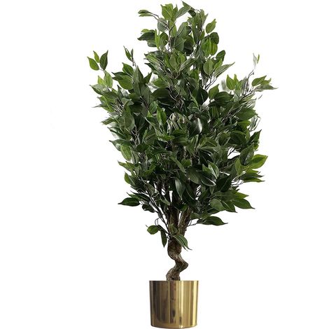 110cm Artificial Evergreen Twist Ficus Tree Gold Planter (1/5)