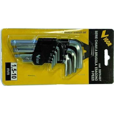 Série Clé Allen Vigor Hex 9 pièces Support 1,5-10 mm