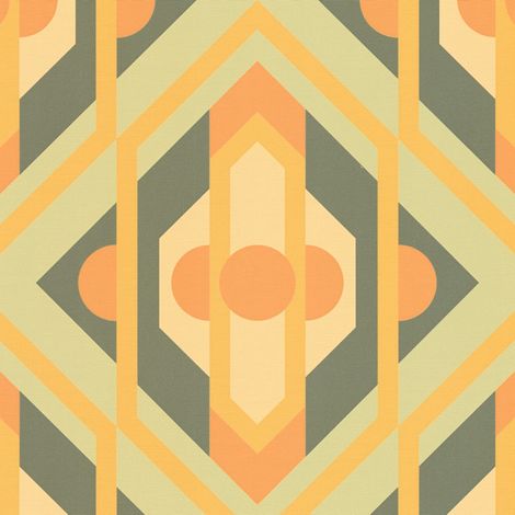Retro wallpaper wall Profhome 395312 hot embossed non-woven wallpaper slightly textured with geometric shapes matt green honey yellow pastel orange ochre brown 4,5 m2