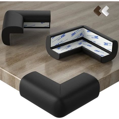 Protège-Coin de Table en Caoutchouc - Protection Maximale de Bébé - Adhésif Double Face 3M Pré-Fixé (Noir) (1/4)