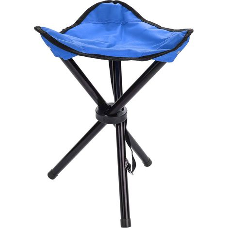Chaise pliante trépied portable pour camping, randonnée, pêche, pique-nique, barbecue, voyage (Bleu L) (1/5)