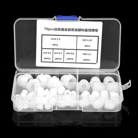 Kit de 70 écrous borgnes en nylon M3/M4/M5/M6/M8/M10 à tête bombée et à six pans creux (blancs) (1/5)