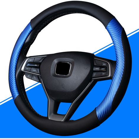 Housse de volant auto universelle en simili cuir accessoire intérieur véhicule unisexe F805 - noir bleu (1/4)