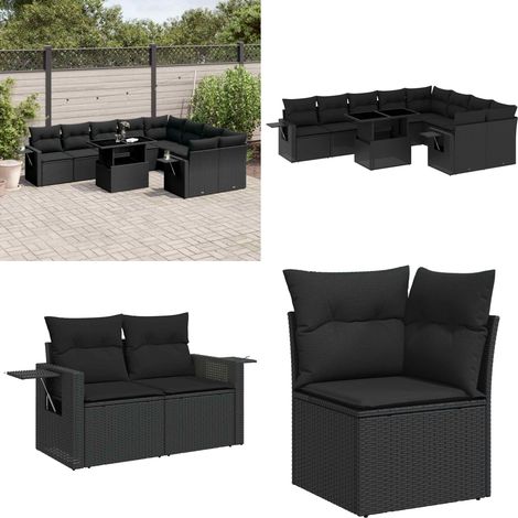 10-tlg. Garten-Sofagarnitur mit Kissen Schwarz Poly Rattan - Gartenmöbel Set - PE-Rattan Möbel - Outdoor Lounge - Gartenlounge - Balkonmöbel - Home & Living (1/5)