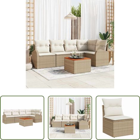 Gartentisch - Gartensofa-set mit Kissen 6 pcs Beige Poly-Rattan (1/5)