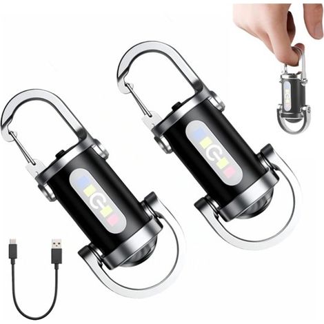 Juego de 2 linternas llavero de 600 lúmenes, 5 modos, LED recargables con luz de advertencia, resistentes al agua IP44, para el hogar, el coche, actividades al aire libre, viajes y acampada. (1/5)