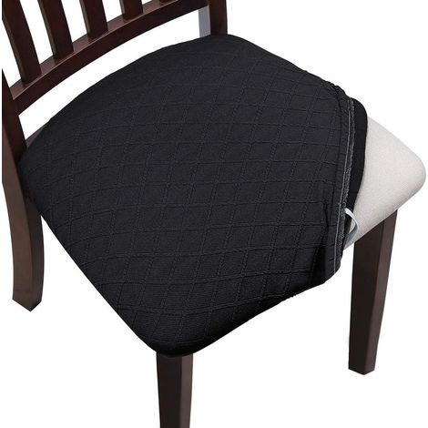 Housse Assise Chaise Elastique Jacquard Extensible Housse de Chaise Gaufrée pour Salle à Manger (Noir,Lot de 4) (1/5)