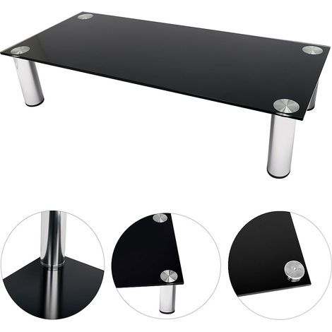 Melko TV-Aufsatz Schwarz Glasaufsatz 100 cm Monitorerhöhung Bildschirmständer Glasaufsatz für TV bis 30kg belastbar