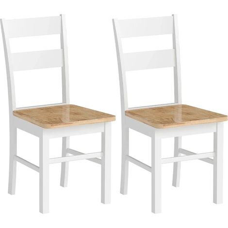 2 sedie da cucina in legno di gomma, schienale curvo a listelli, bianco e rovere (1/5)