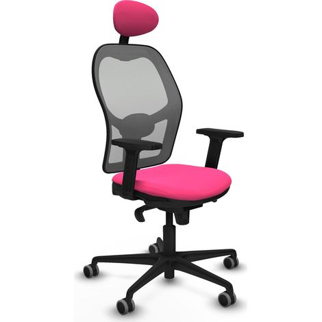 Jorquera sincro malla gris similpiel rosa brazos 2D base nailon cabecero fijo ruedas 65mm engomada (1/5)