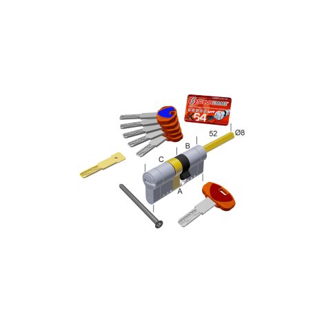 Securemme cilindro sagomato Evo K64 36-Q Hand Pomolo mm 30+40 ottone nichelato Ottone nichelato satinato mm 30+40
